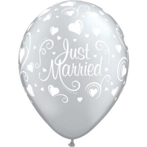 Bröllopsballonger Metallic Just Married Hjärtan, 6-pack, 28 cm