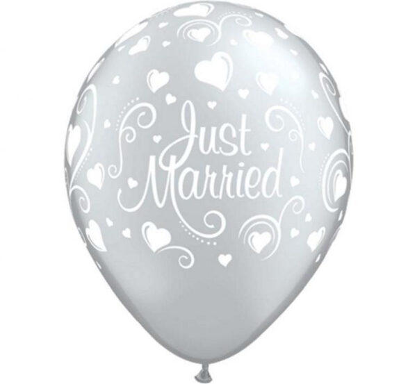 Wedding Metallic Just Married Hjärtballonger, set om 6, 28 cm