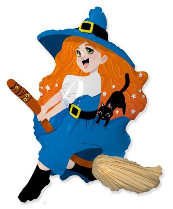 Witch folieballong 61 cm med kvast