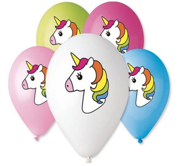 Unicorn enhörning multicolor, ballong, 5 st 30 cm