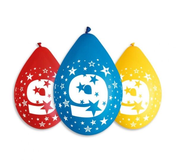 Happy Birthday 9 hängande ballonger, 5-pack 30 cm