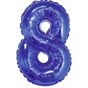 Number Blue, blå mini folieballong siffra 8, 35 cm