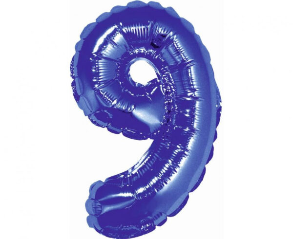 Number Blue, blå nummer 9 mini folieballong 35 cm