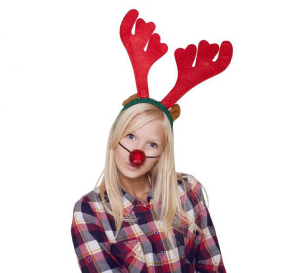 Christmas rött renhornsdiadem med näsa