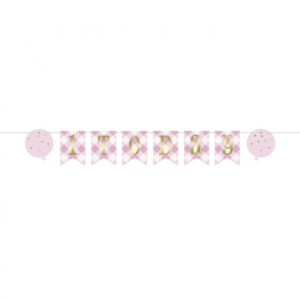 First Birthday 1st Birthday Rosa pappersbanner 182 cm