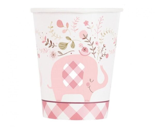 Elephant Floral rosa pappersmugg 8-pack 266 ml