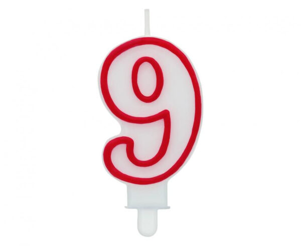 Number Röd Kontur, siffertårtljus nummer 9