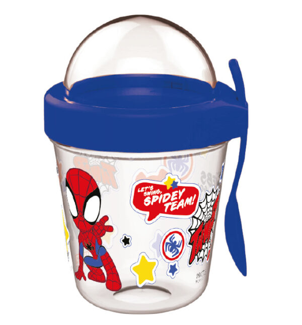 Spindelmannen Spidey mugg med snacksbehållare, lock och sked 350 ml