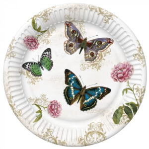 Butterfly retro bakgrund papperstallrik 8 st 18 cm