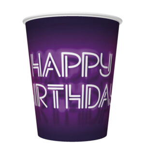 Happy Birthday Neon Cake pappersmuggar 8 st 250 ml
