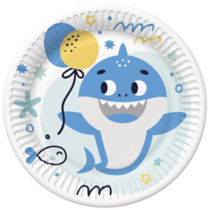 Happy Birthday Blue Shark pappersassietter 8-pack 18 cm