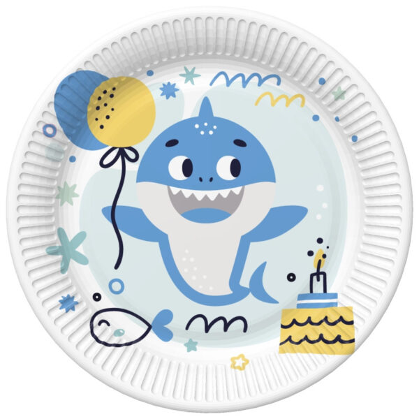 Happy Birthday Blue Shark papperstallrikar 22,7 cm, 8-pack