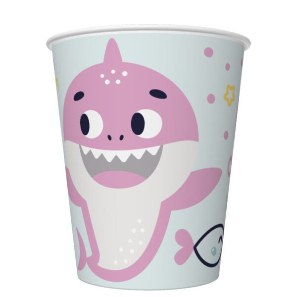 Happy Birthday pappersmuggar Pink Shark 8-pack 250 ml