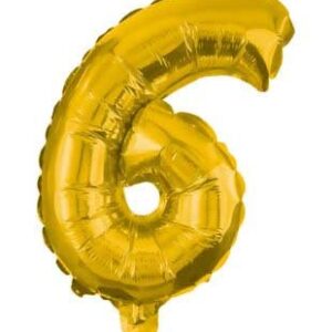 Number Gold, mini folieballong siffra 6, 35 cm
