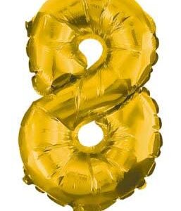 Number Gold, guldfärgad mini ballong i form av siffran 8, 33 cm