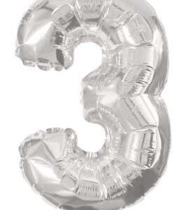 Number Mini Number 3 Silverfolieballong 31 cm
