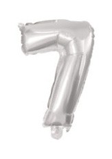 Number Silver, silverfärgad folieballong siffra 7, 10 cm