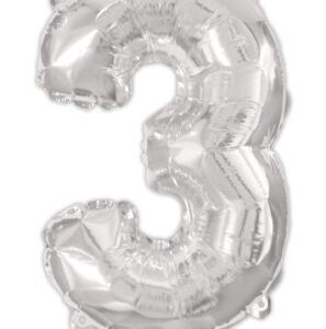 Number Silver, nummer 3 folieballong 95 cm
