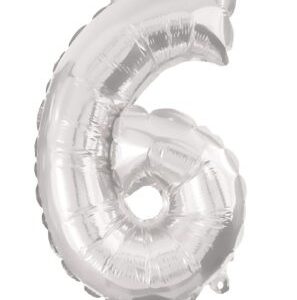 Number Silver, silver folieballong siffra 6, 95 cm