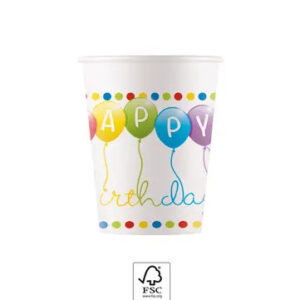 Happy Birthday Streamers pappersmuggar 8-pack 200 ml FSC