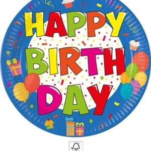 Happy Birthday Kokliko Happy Birthday Pappersassiett 8-pack 20 cm FSC