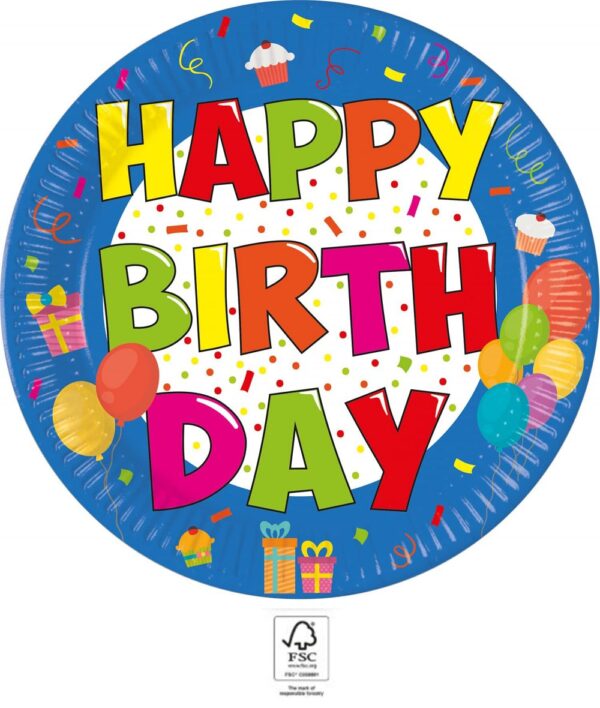 Happy Birthday Kokliko Happy Birthday Pappersassiett 8-pack 20 cm FSC