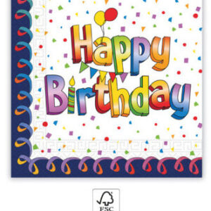 Happy Birthday servetter i flera färger 20 st 33x33 cm FSC