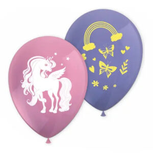 Enhörning ballonger i regnbågsfärger, 8-pack 28 cm