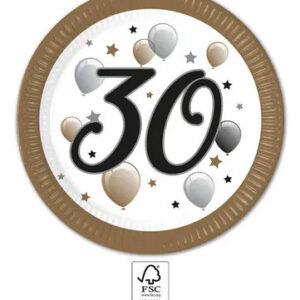 Happy Birthday 30 Pappersassiett 8-pack 23 cm FSC