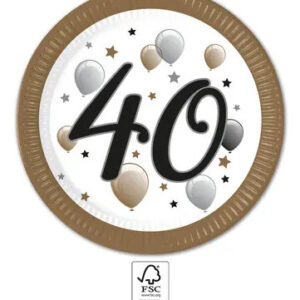 Happy Birthday 40 Pappersassiett 8-pack 23 cm FSC