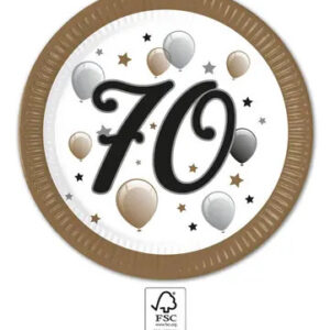 Happy Birthday 70 Pappersassiett 8-pack 23 cm FSC