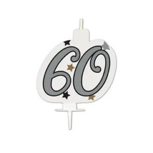 Happy Birthday Silver Tårtljus, Siffra 60