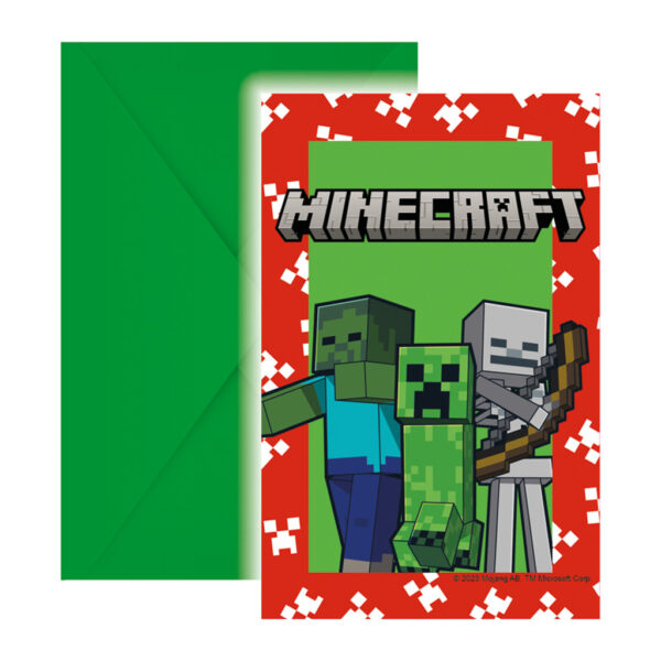 Minecraft gröna inbjudningskort 6-pack FSC