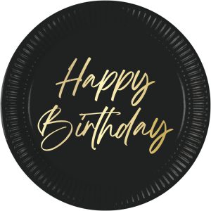 Happy Birthday Elegant pappersassiett 8-pack 23 cm FSC
