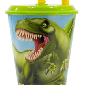 Dinosaurie T-Rex plastmugg med sugrör, 430 ml