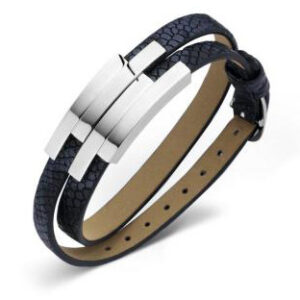 Victoria silverfärgat svart läderarmband
