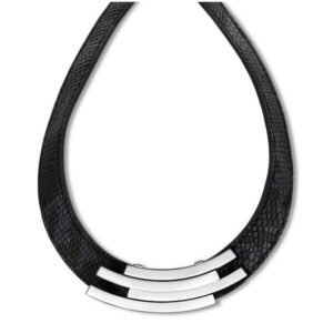 Victoria silverfärgat svart läderhalsband