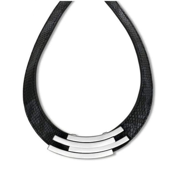 Victoria silverfärgat svart läderhalsband 46 cm