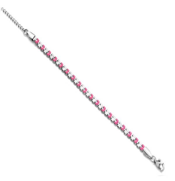 Victoria armband i silverfärg med rosa mönster