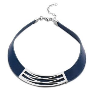 Victoria silverfärgat blått läderhalsband