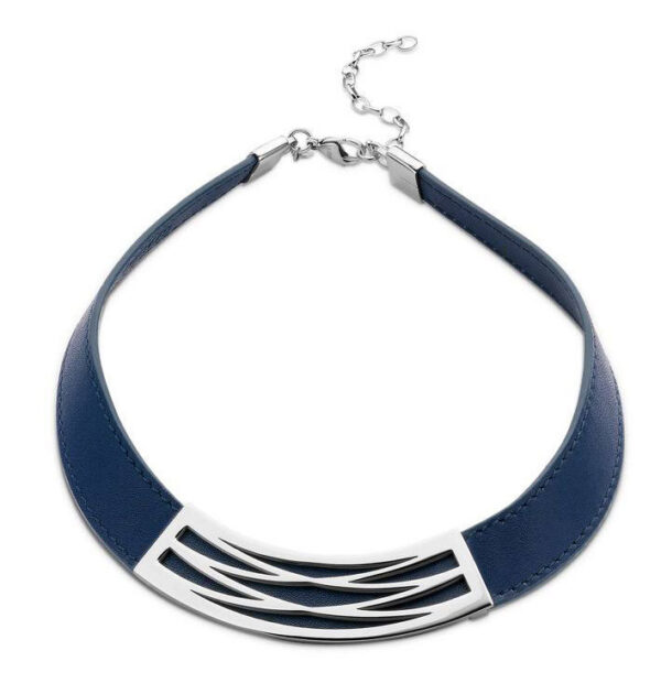 Victoria silverfärgat blått läderhalsband 47 cm