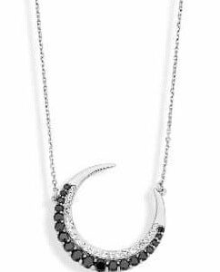 Victoria silverfärgat halsband med svart och vit sten, halvmåne