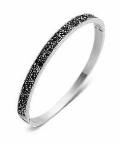 Victoria armband i silverfärg med svarta stenar