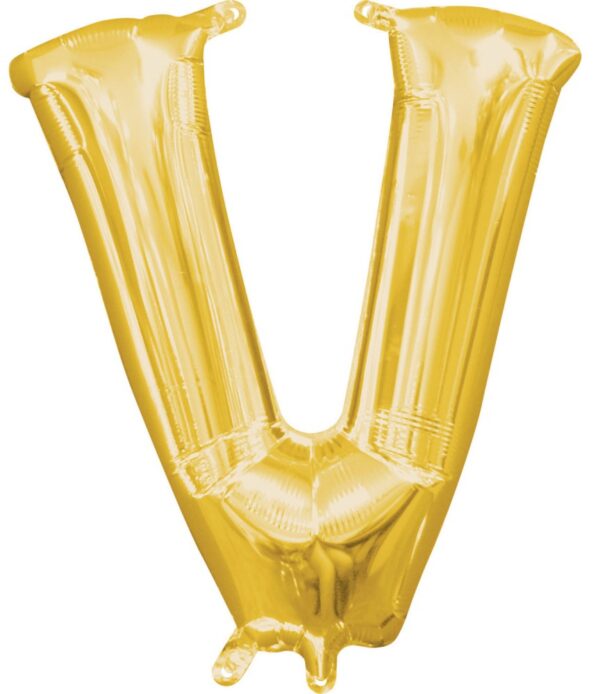 Mini V-bokstavsballong i folie, guld 33 cm