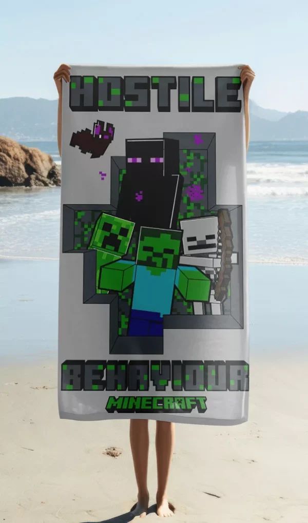 Minecraft Handduk med Fientligt Tema, Strandhandduk 70x140 cm - Bild 2