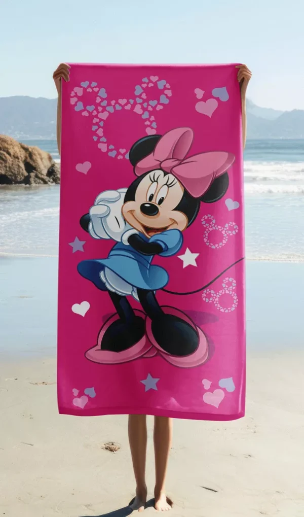 Disney Mimmi Pigg rosa stjärn badhandduk, strandhandduk 70x140 cm - Bild 2