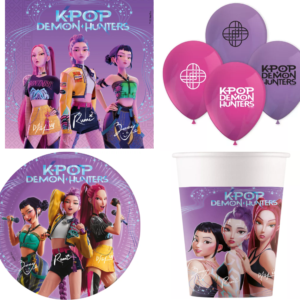 K-Pop Demon Hunters Kalaskit 44 delar – Tallrikar Muggar Servetter Ballonger