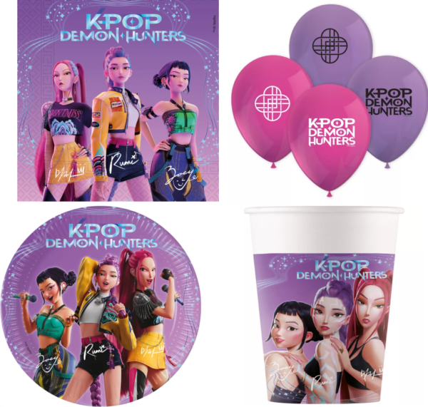 K-Pop Demon Hunters Kalaskit 44 delar – Tallrikar Muggar Servetter Ballonger
