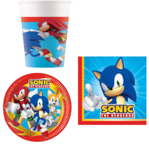 Sonic Kalaspaket – 8 Personer – Papptallrikar 23 cm, Muggar 200 ml & Servetter – Barnkalas & Party – Sonic the Hedgehog