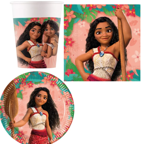 Disney Vaiana Kalaspaket för 8 personer – Tallrikar 23 cm, Muggar 200 ml & Servetter